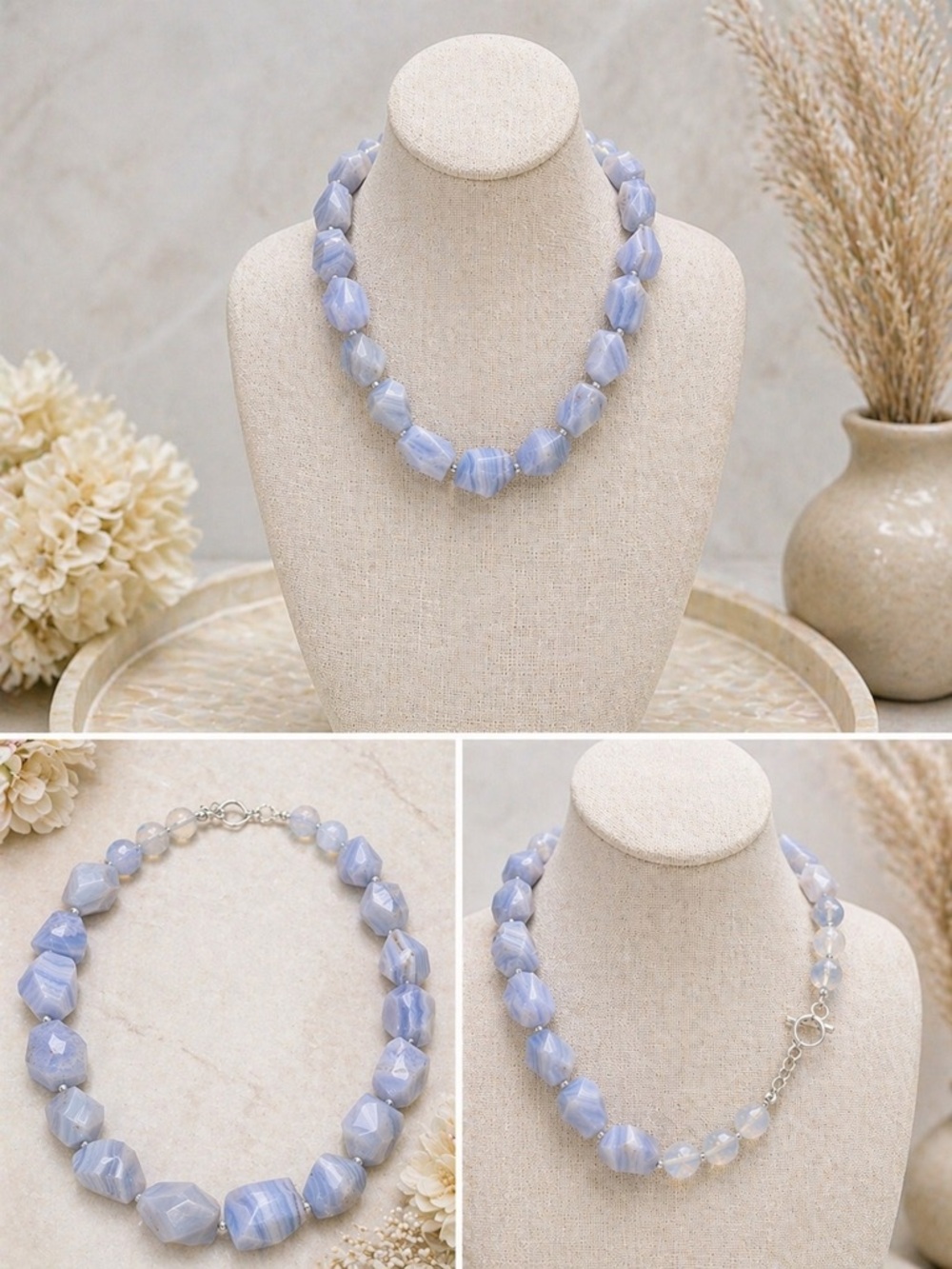 Faceted Blue Lace Agate Necklace - Elegant Women's Jewelry w/Sterling  Clasp.